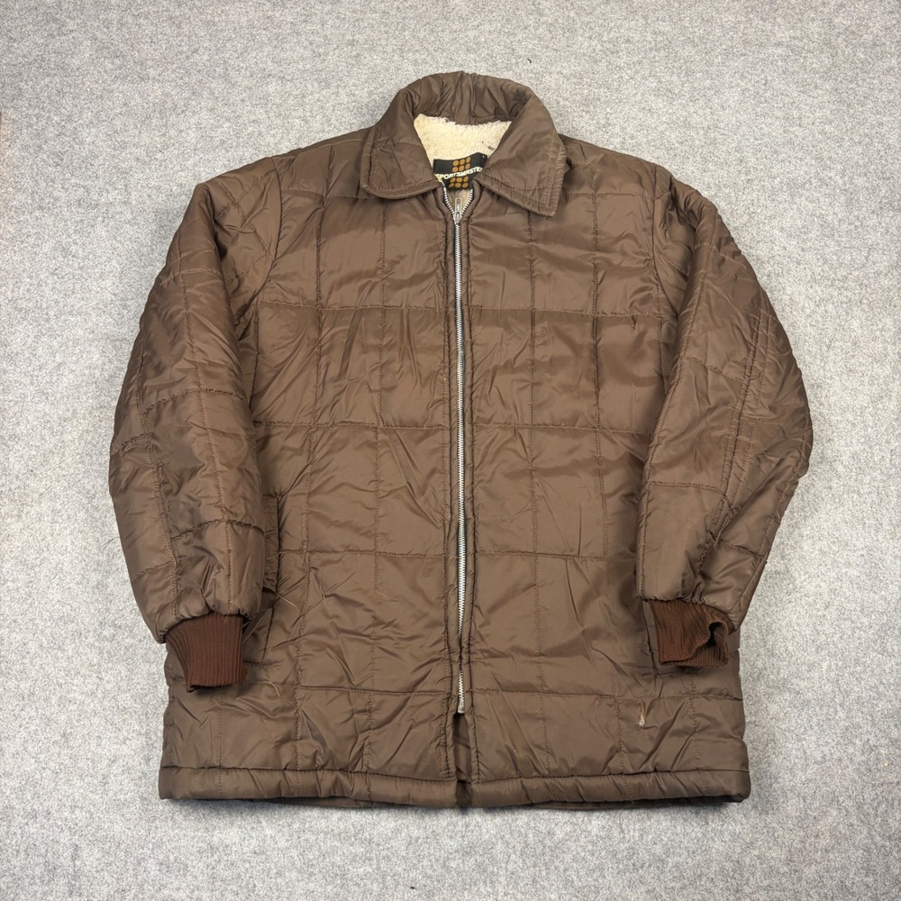 Vintage Sportsmaster Quilted Puffer Jacket Brown Fleece Lined Parka XL Mens